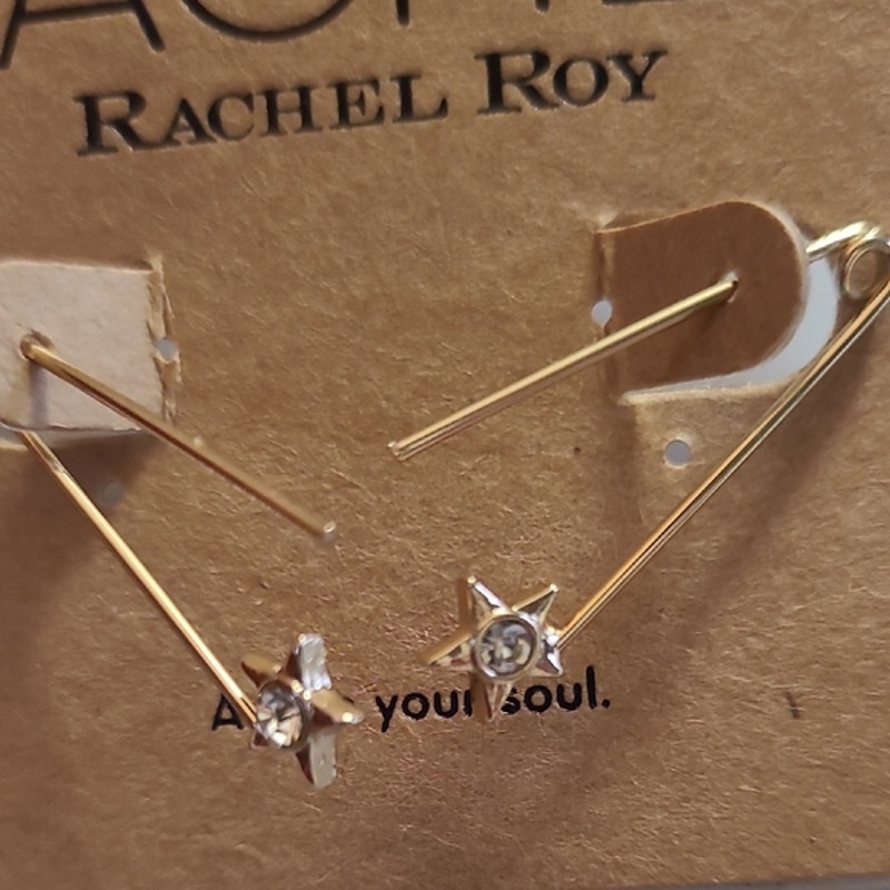 Rachel Roy Gold Crystal Star Safety Pin Fashion Earrings New 8$